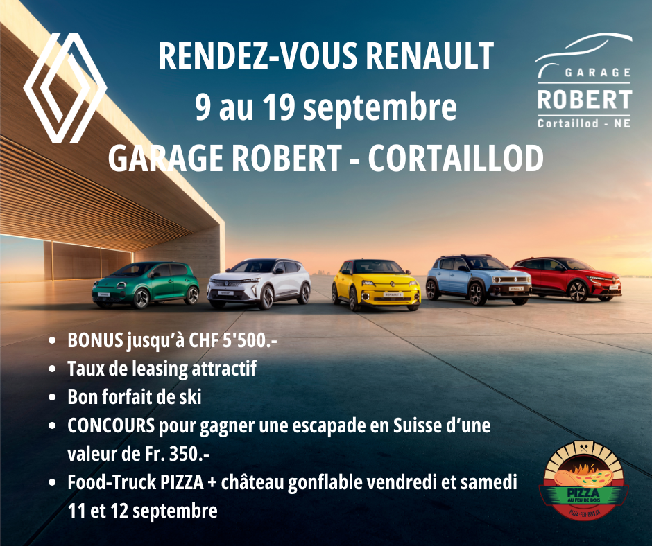 Rendez-vous Renault au garage Robert à Cortaillod du 9 au 19 septembre